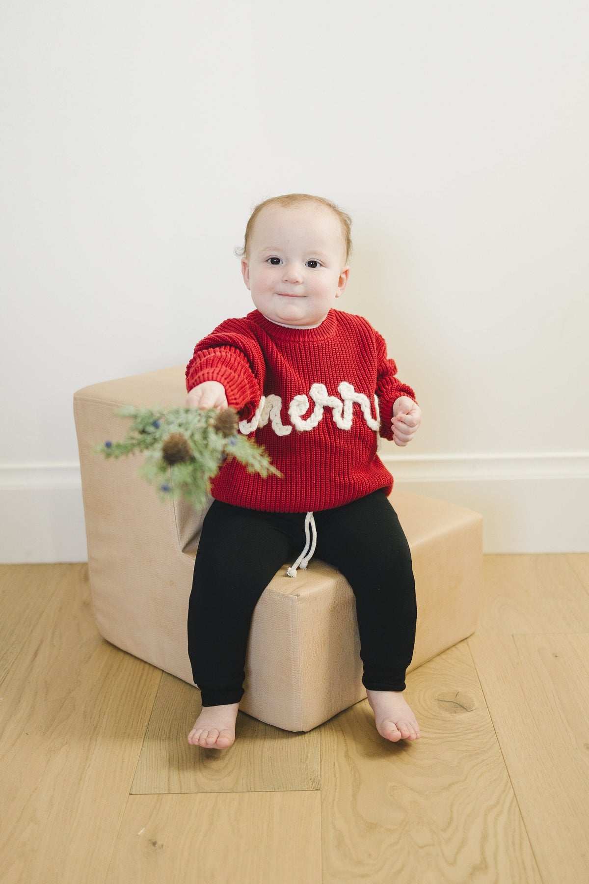 Merry Hand-Embroidered Christmas Baby Sweater