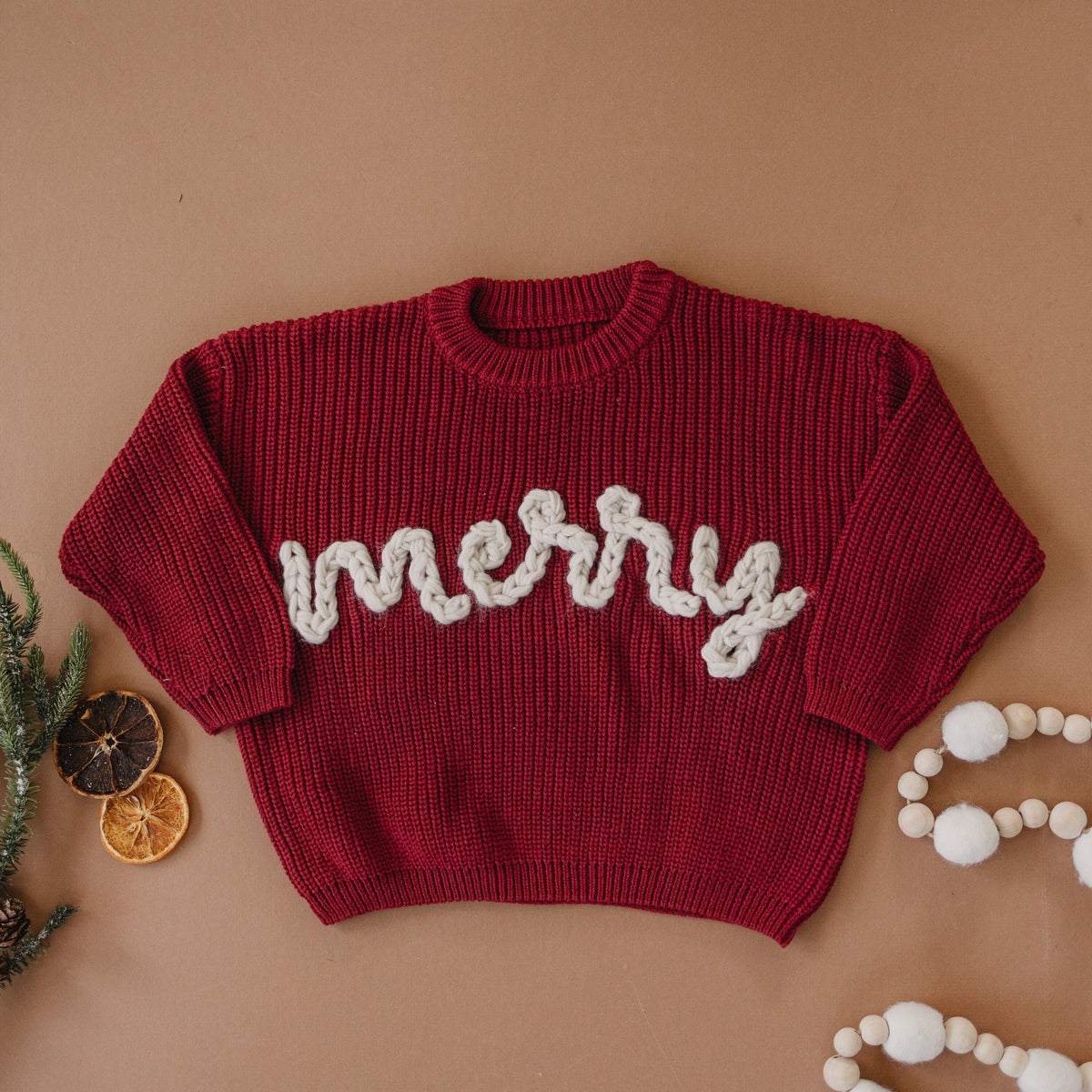 Merry Hand-Embroidered Christmas Baby Sweater