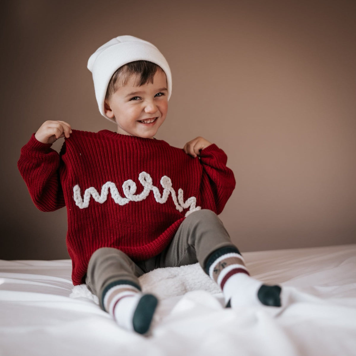 Merry Hand-Embroidered Christmas Baby Sweater