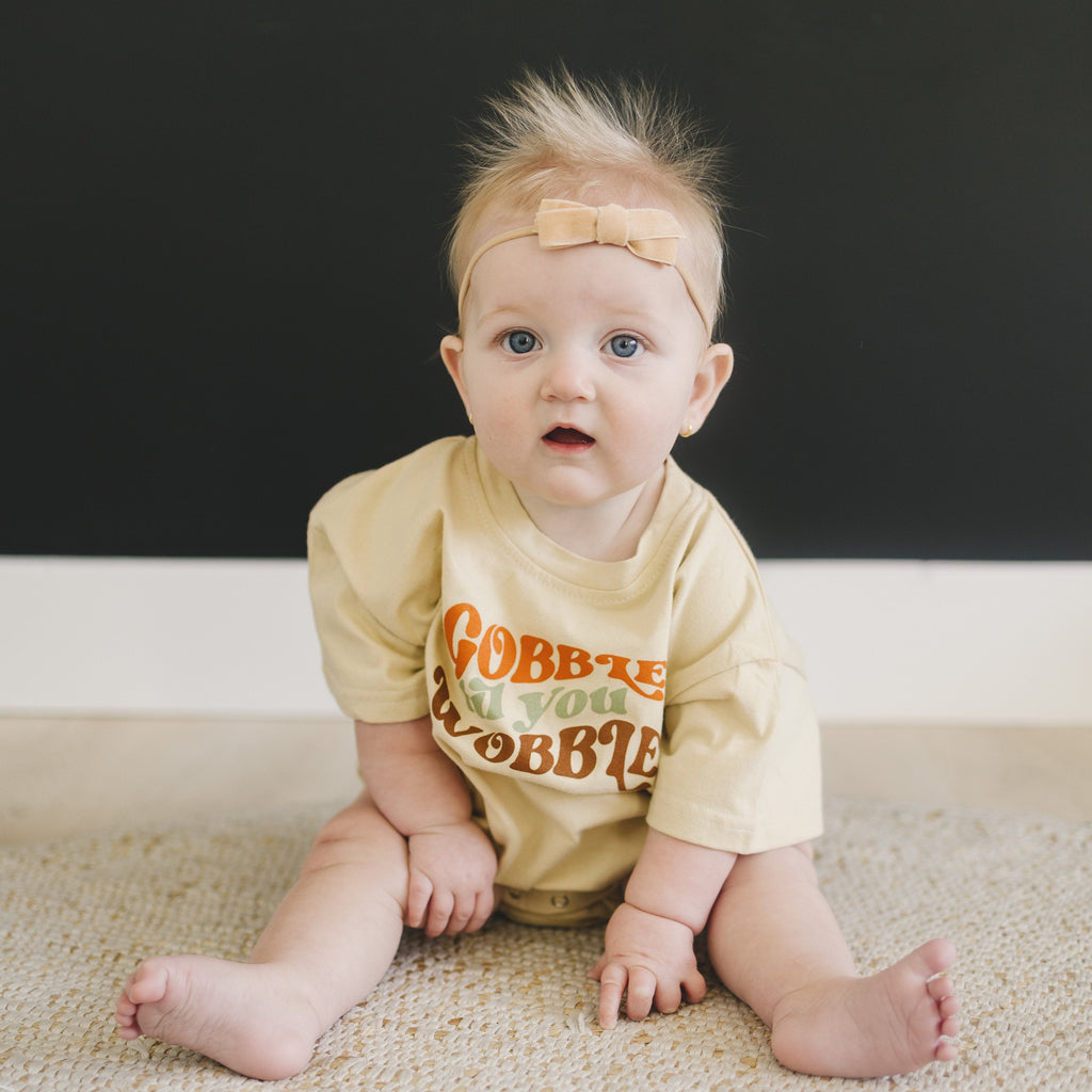 Gobble Til You Wobble Thanksgiving Baby T-Shirt Romper