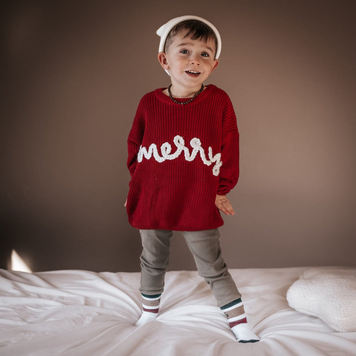 Merry Hand-Embroidered Christmas Baby Sweater