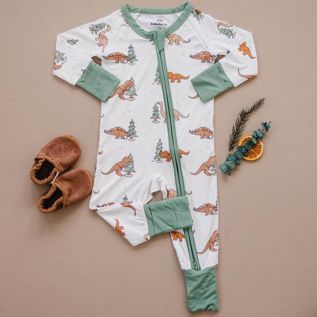 Christmas Tree-Rex Dino Bamboo Baby Zip Romper
