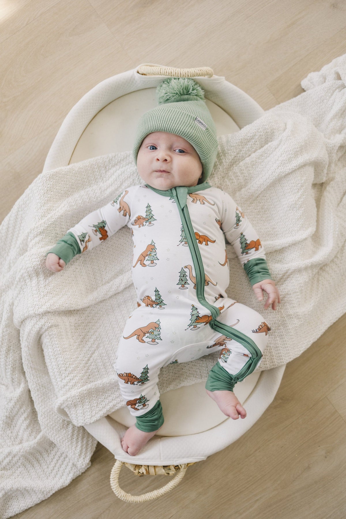 Christmas Tree-Rex Dino Bamboo Baby Zip Romper