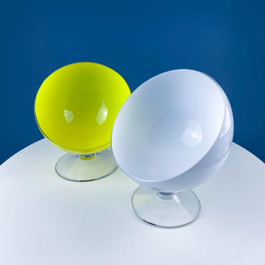 Hand-Blown White & Clear Art Glass Vase | Swirl Handle