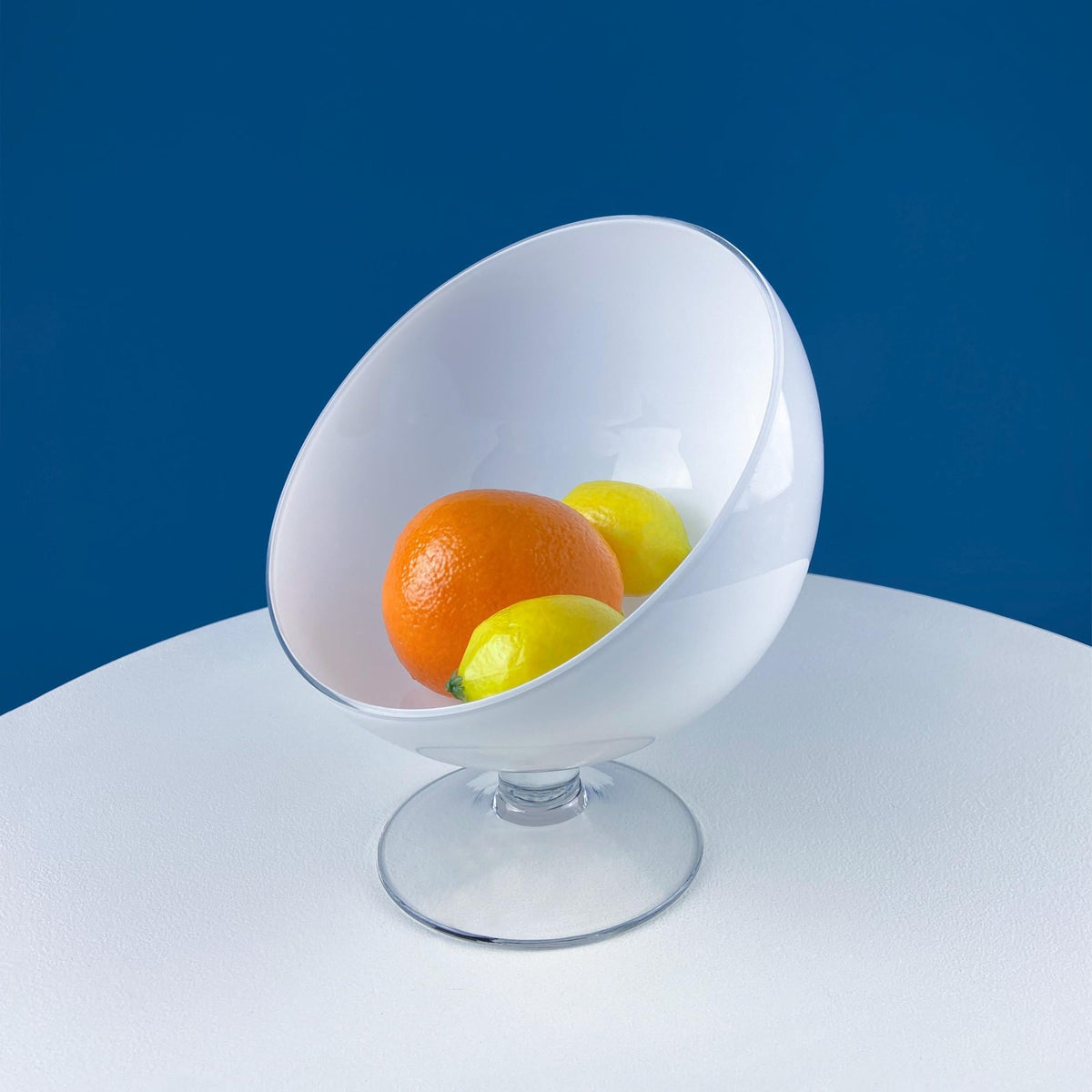 Hand-Blown White & Clear Art Glass Vase | Swirl Handle