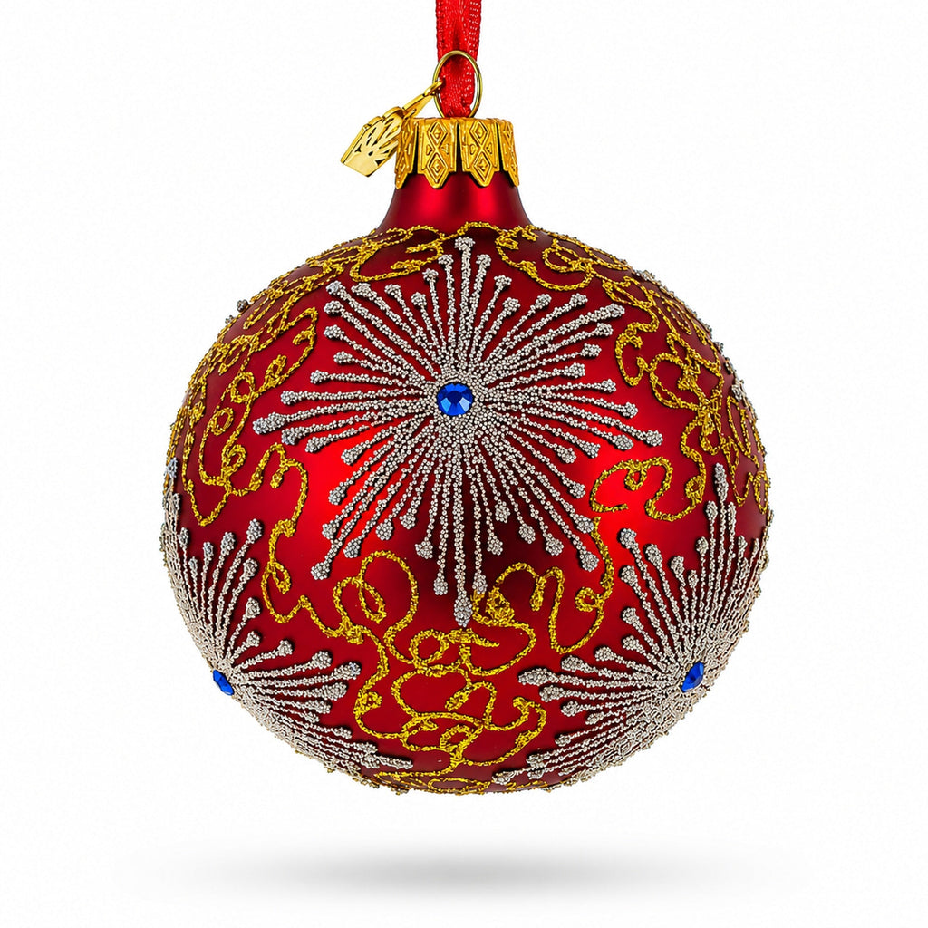 Jeweled Snowflake Red Glass Christmas Ornament | 3.25"