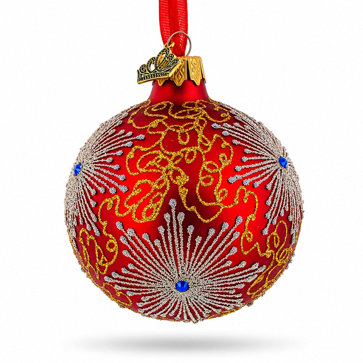 Jeweled Snowflake Red Glass Christmas Ornament | 3.25"