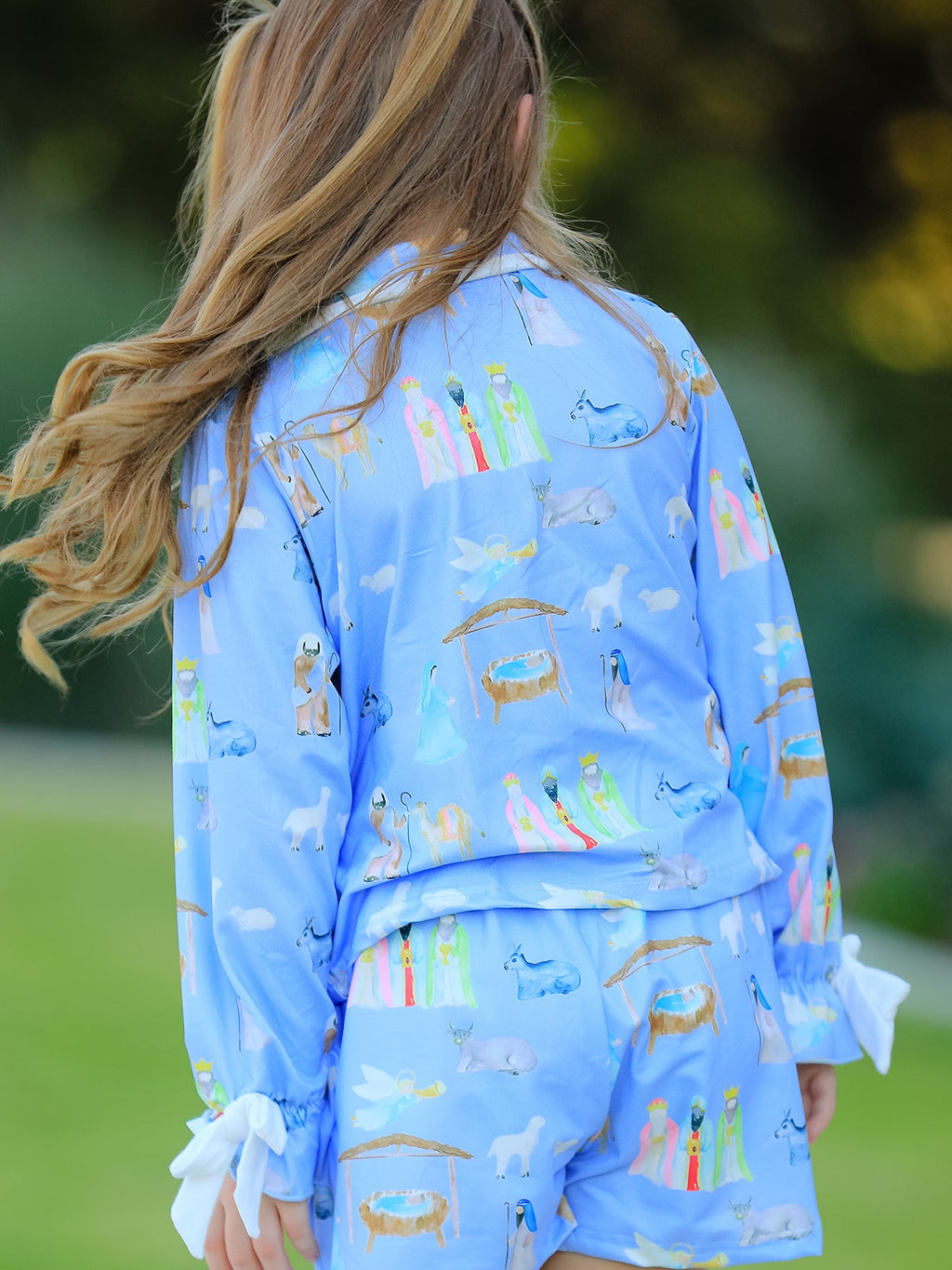 Girls' Blue Nativity Christmas Pajama Set