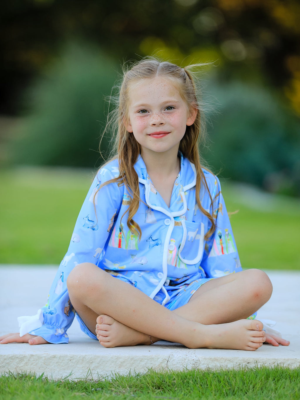 Girls' Blue Nativity Christmas Pajama Set