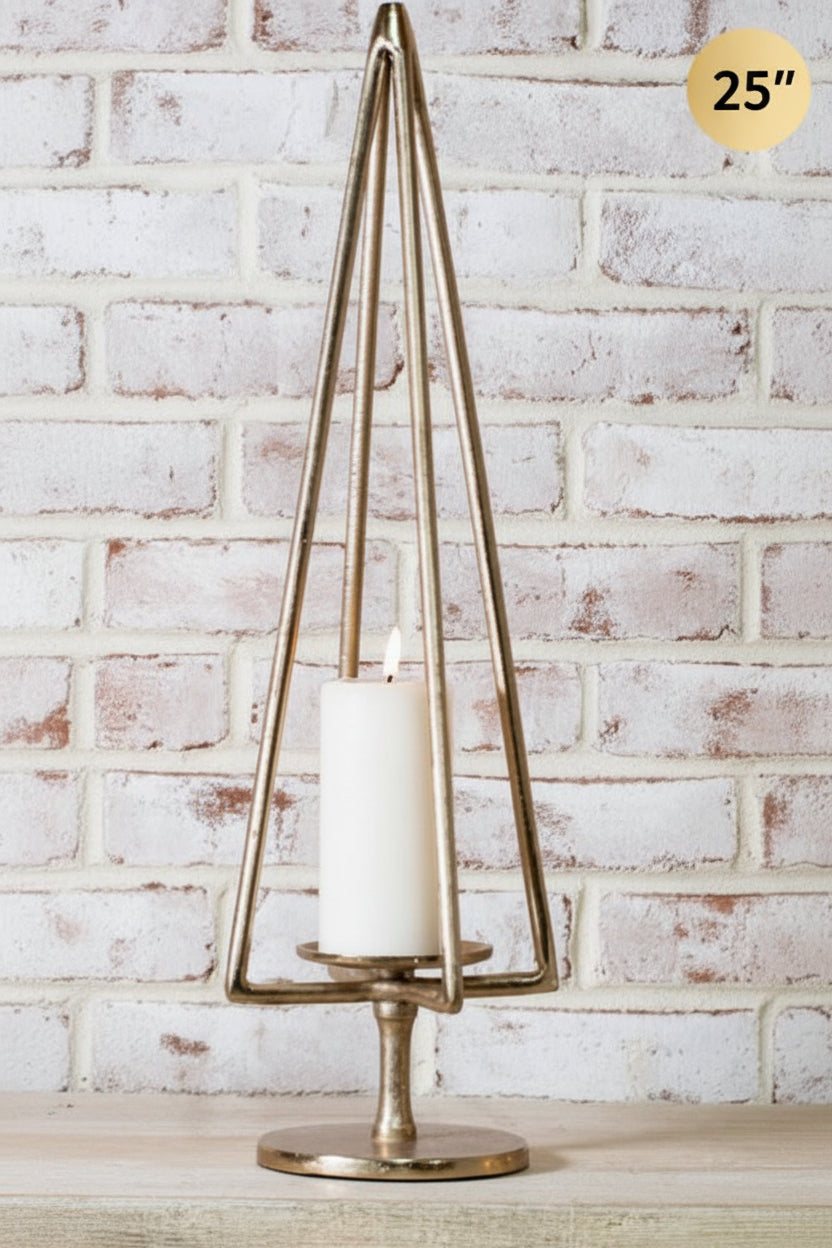 Gold Christmas Tree Pillar Candle Holder – 2 Sizes