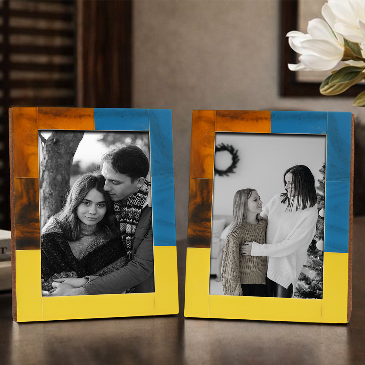 Mondrian Walnut Resin Inlay Picture Frames | Pack of 2 | 3 Sizes
