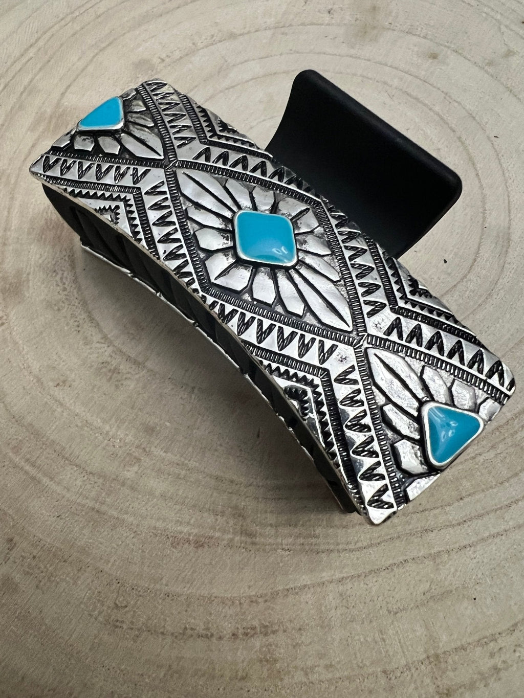 Western Faux Turquoise & Silver-Tone Hair Claw Clip