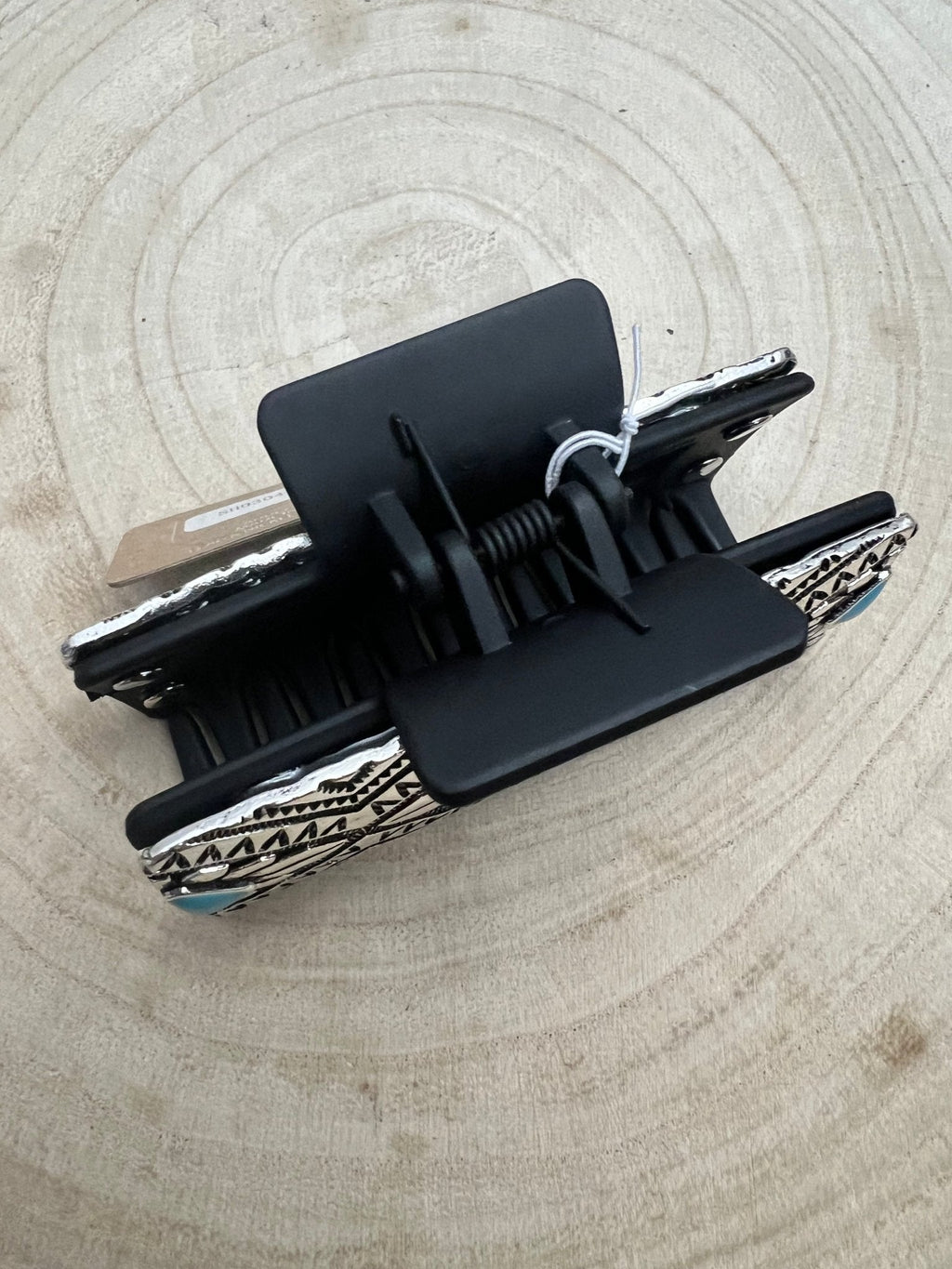 Western Faux Turquoise & Silver-Tone Hair Claw Clip
