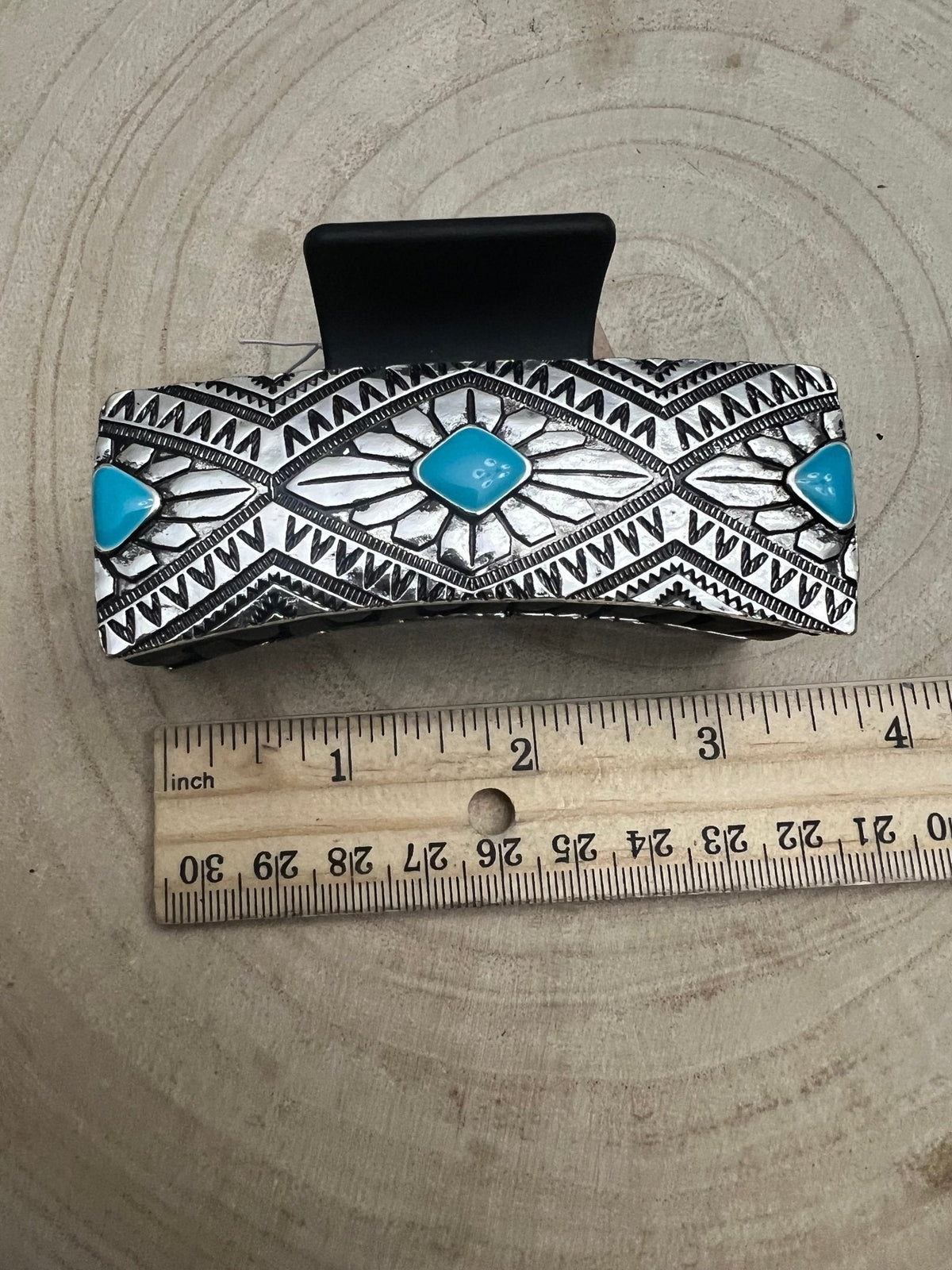 Western Faux Turquoise & Silver-Tone Hair Claw Clip