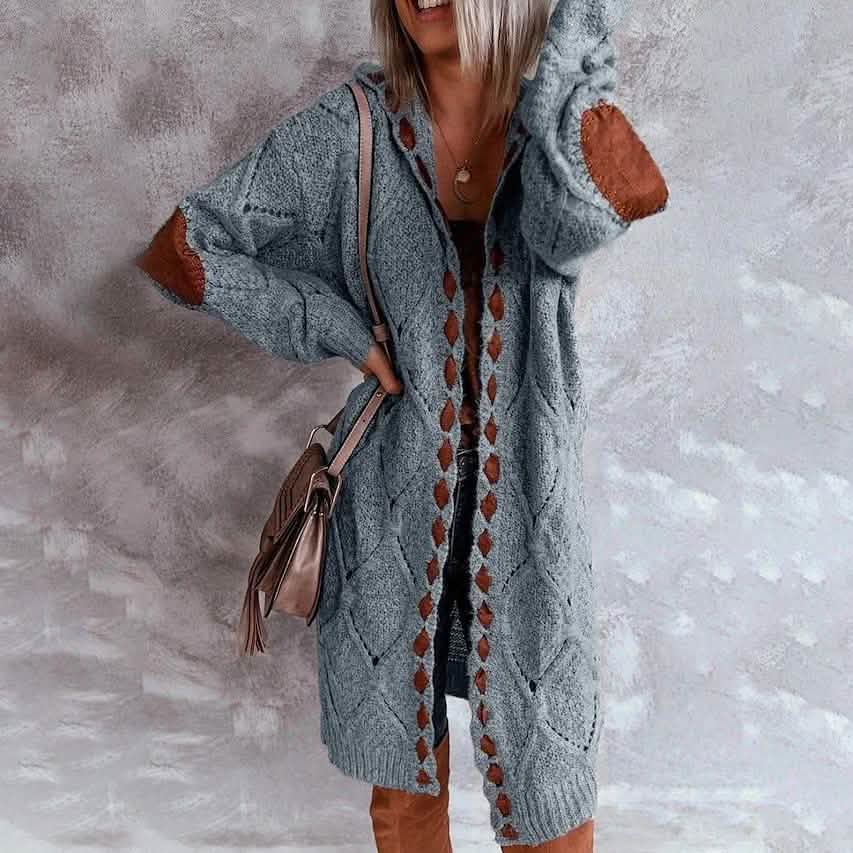 Women's color block hooded knit cardigan