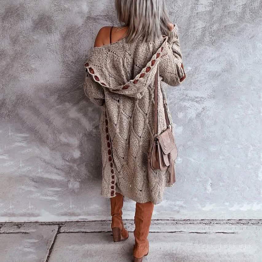 Women's Color Block Hooded Knit Cardigan