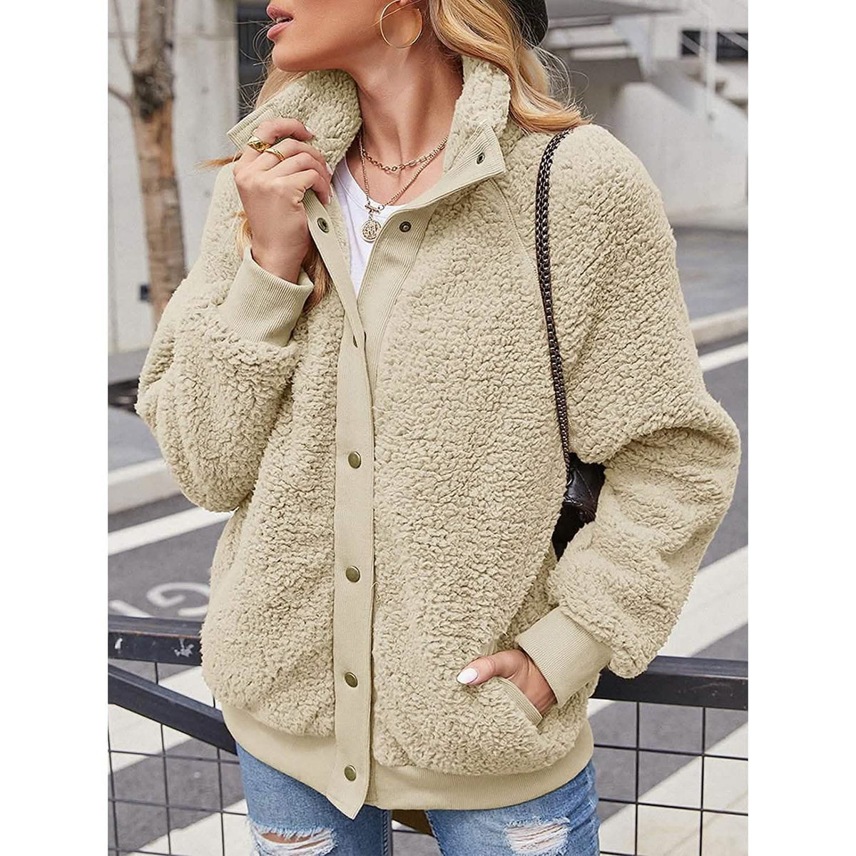 Women's Sherpa Fleece Button Jacket