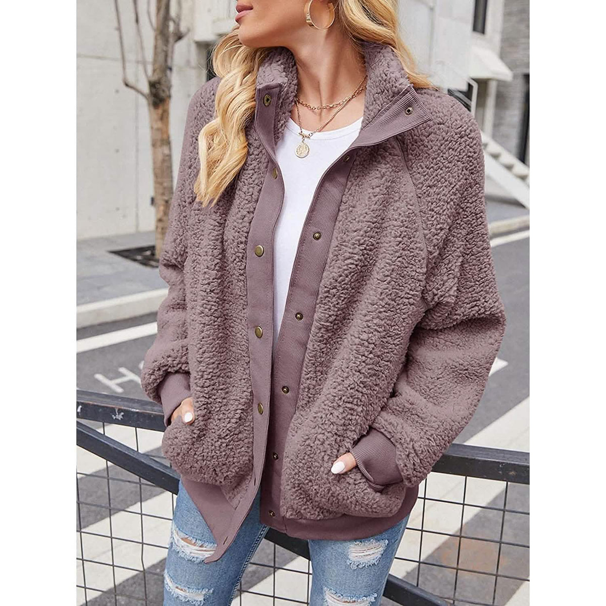 Women's Sherpa Fleece Button Jacket
