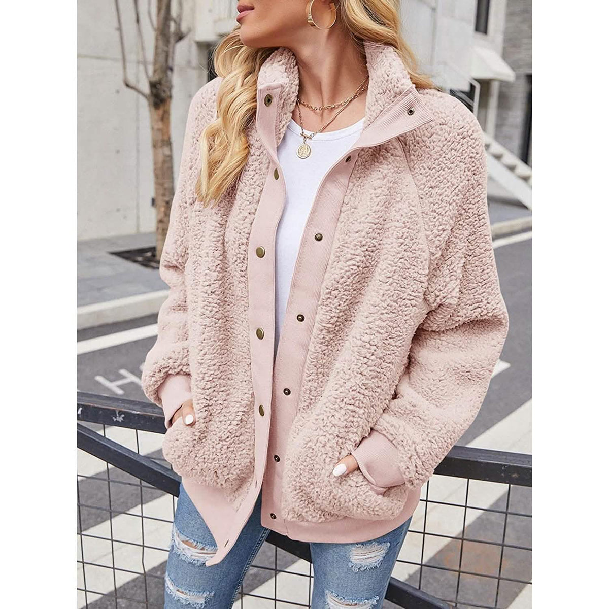 Women's Sherpa Fleece Button Jacket