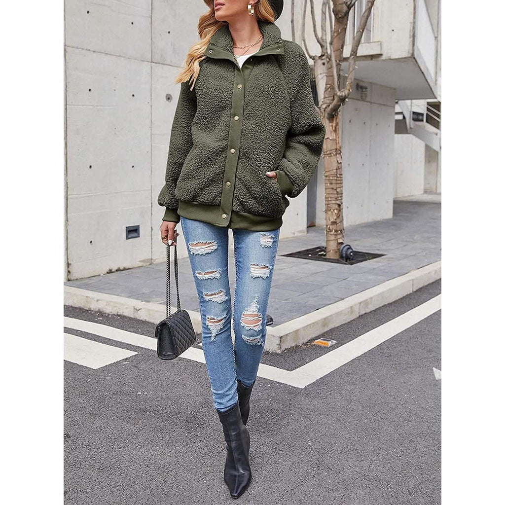 Women's Sherpa Fleece Button Jacket