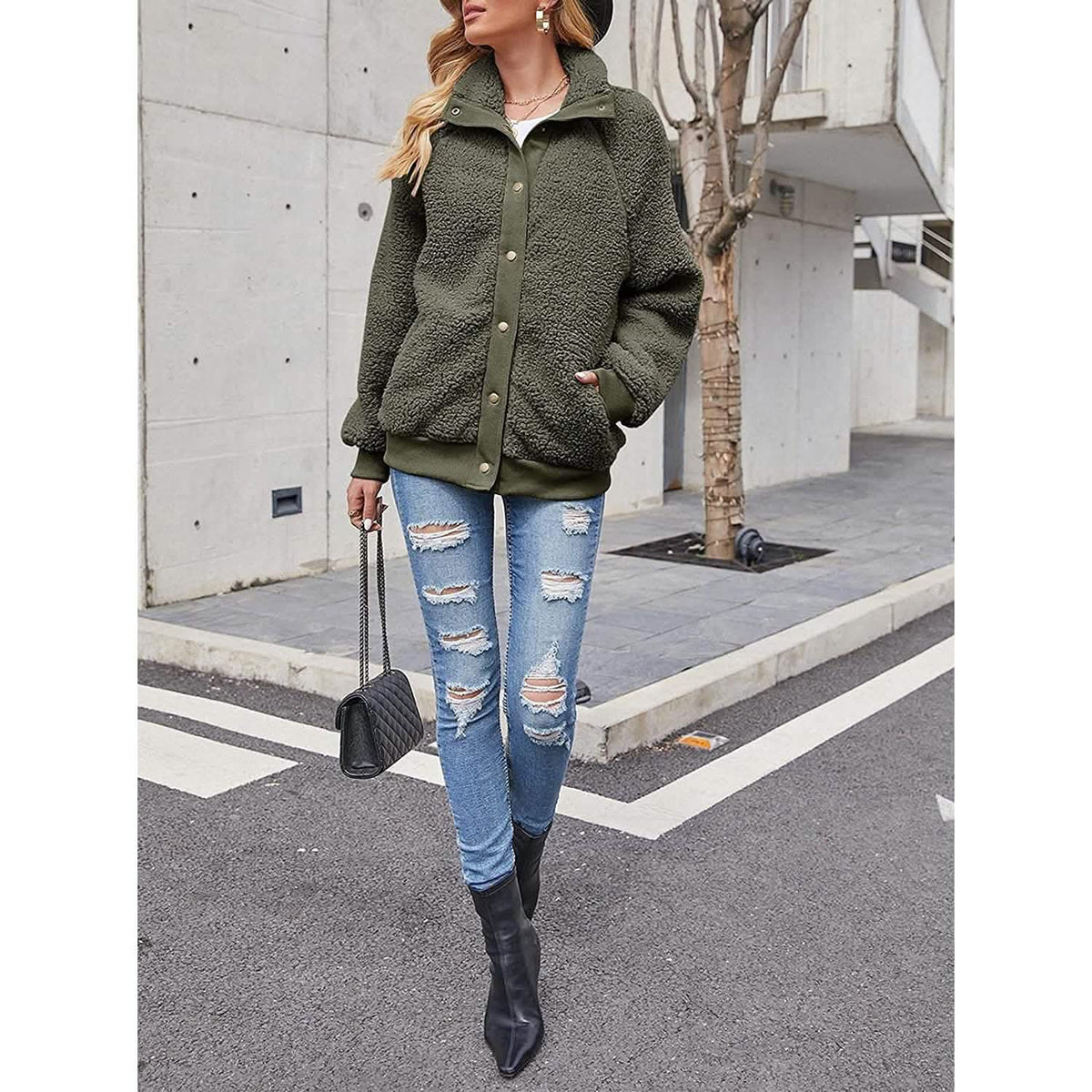 Women's Sherpa Fleece Button Jacket
