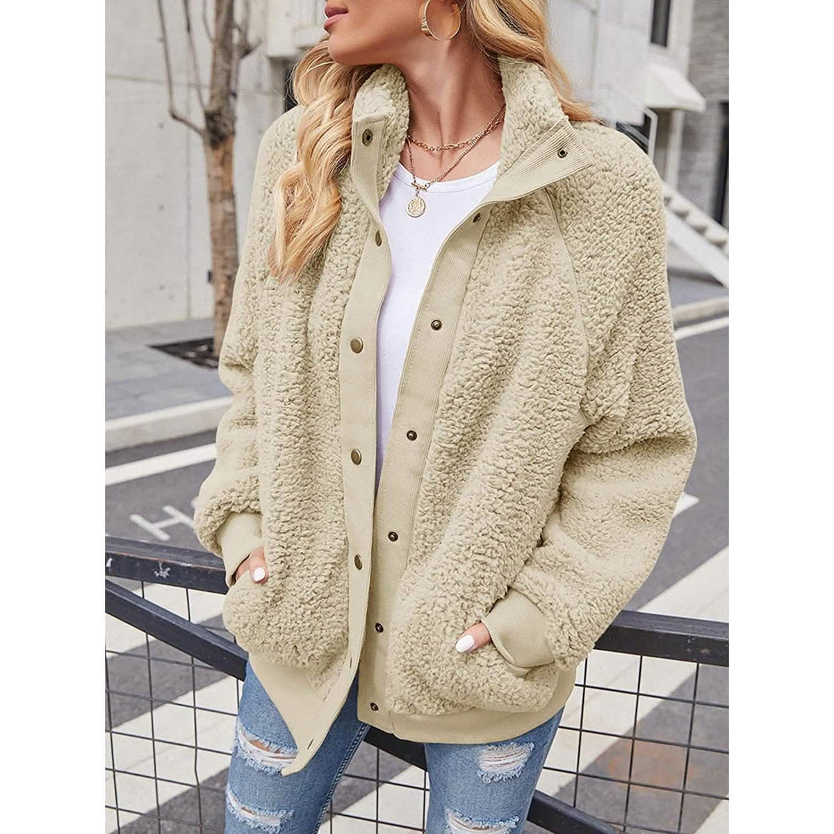 Women's Sherpa Fleece Button Jacket
