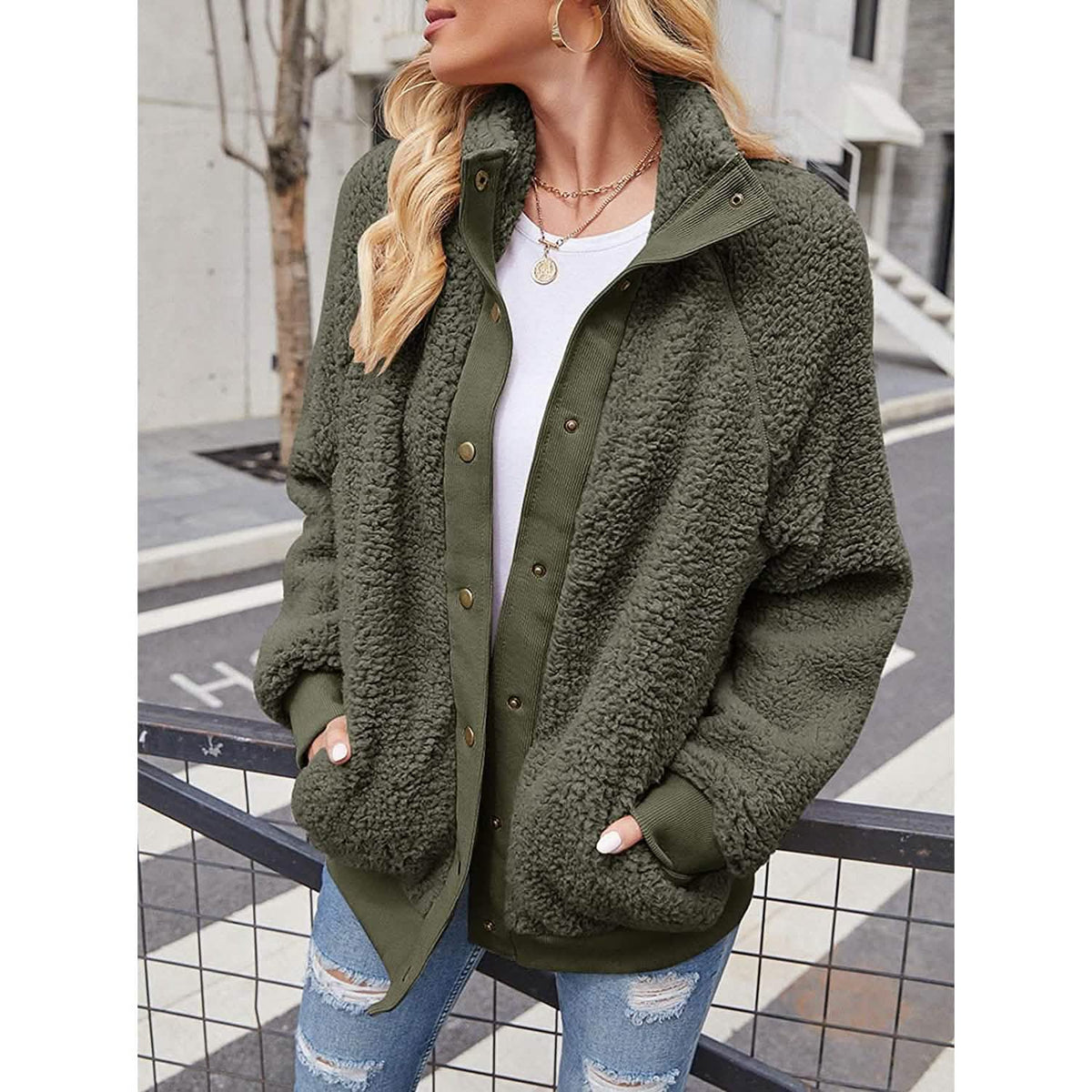 Women's Sherpa Fleece Button Jacket
