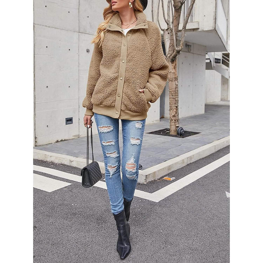 Women's Sherpa Fleece Button Jacket