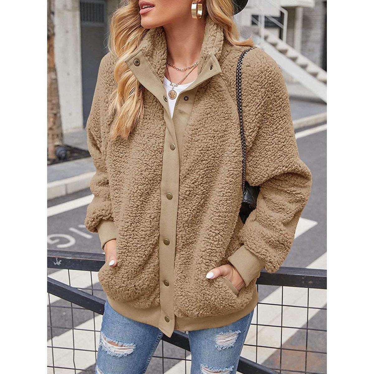 Women's Sherpa Fleece Button Jacket
