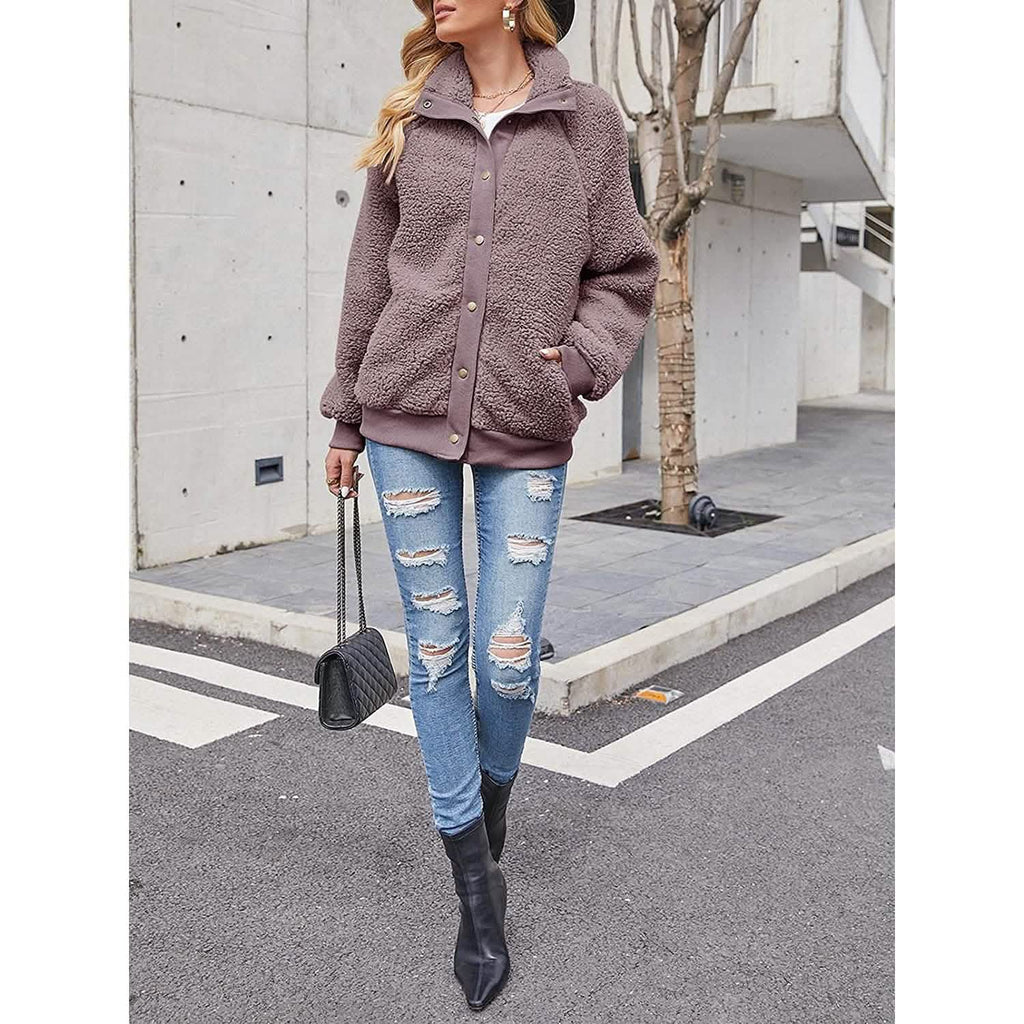 Women's Sherpa Fleece Button Jacket