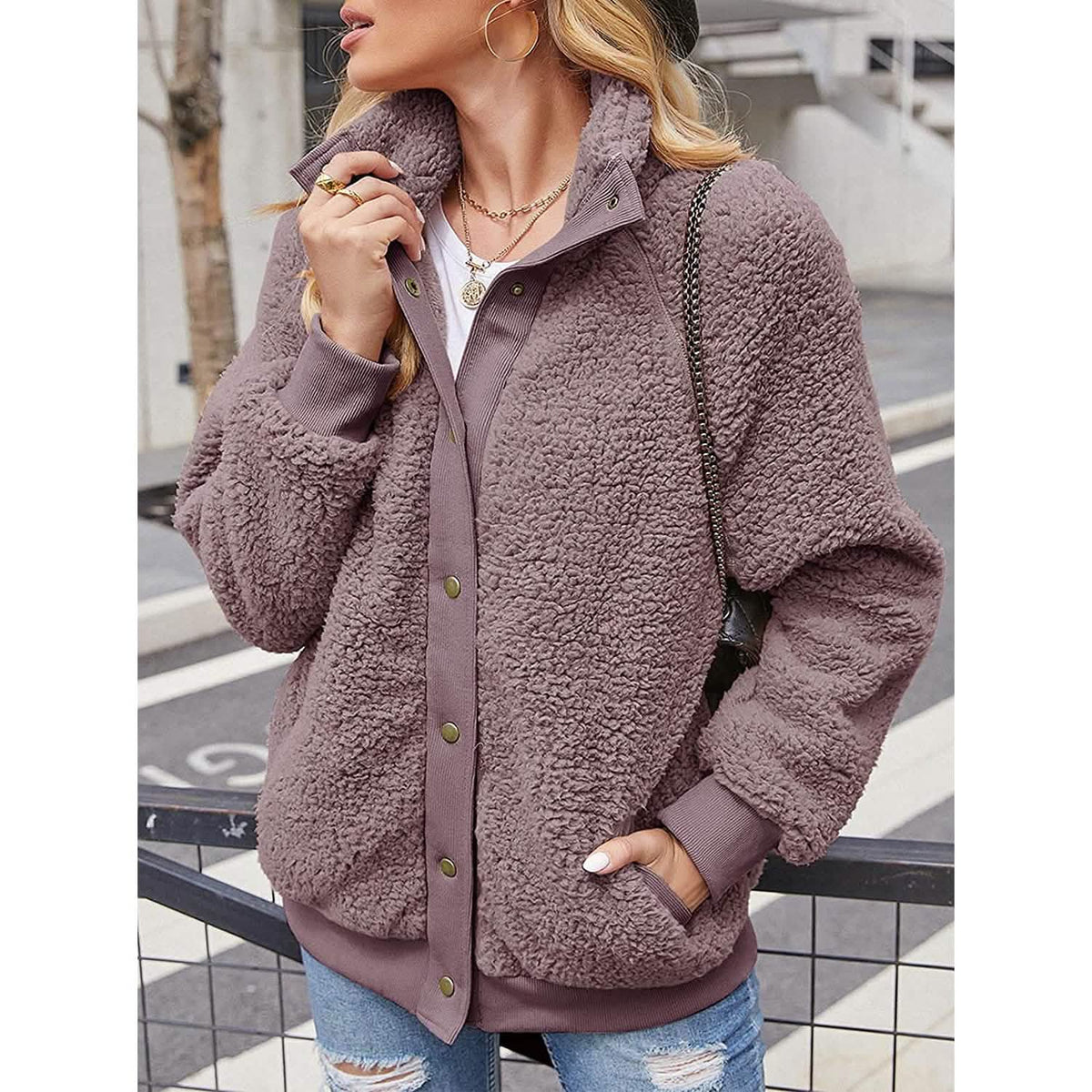 Women's Sherpa Fleece Button Jacket