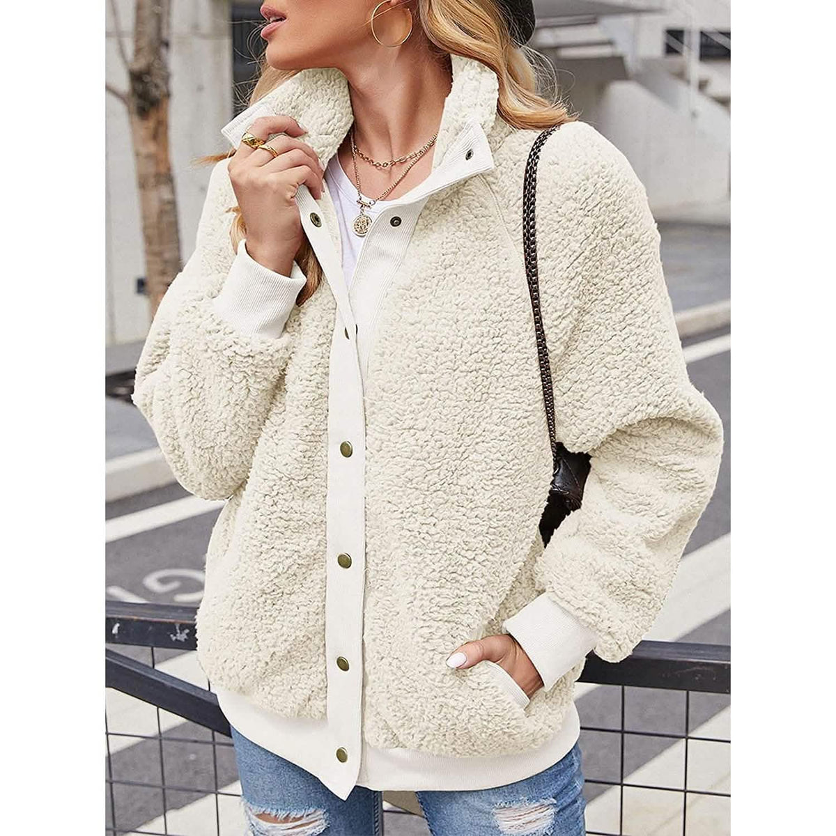 Women's Sherpa Fleece Button Jacket